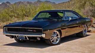 Black muscle car desert mountains 2 - a black muscle car free wallpaper