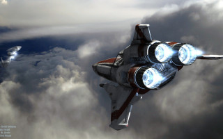 Fighter jet cloudy sky space - two jet free wallpaper