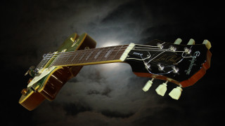 Guitar flying cloudy sky moon - the moon in the background free wallpaper