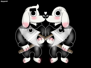 Dogs holding shovel heart shaped - a screenprint free wallpaper