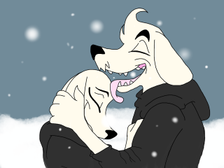 Dog cat hugging snow together - a dog and a cat free wallpaper