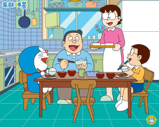 Family dinner kitchen together eating - a family free wallpaper