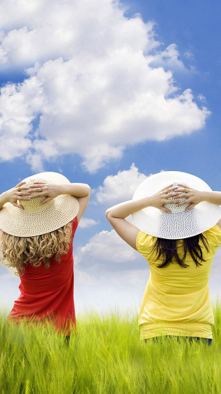 Women hats field sky butterfly - hat free wallpaper for mobile