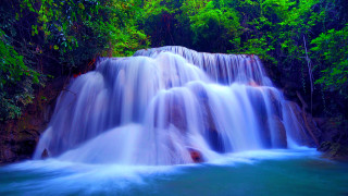 Waterfall blue pool trees sky - a blue pool of water free wallpaper