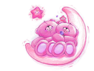 Teddy bears sleeping crescent moon - two teddy free wallpaper