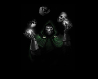 Man green cloak hands up - skull free wallpaper
