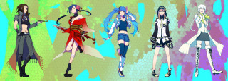 Anime girls blue green background - a splash of paint free wallpaper