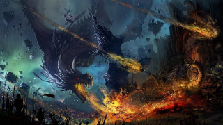Dragon attacking demon forest flames - flame and smoke free wallpaper
