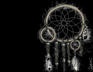 Dream catcher feathers beads black - a white outline free wallpaper for desktop
