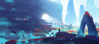 Mountain cliff man distance stylized - anton fadeev free wallpaper for desktop