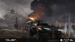 Futuristic city explosion smoke flames - mars ravelo and greg rutkowski free wallpaper