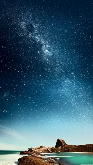 Night sky stars water rock 2 - free stars wallpaper for mobile