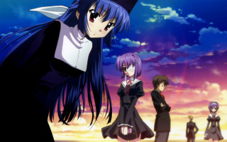 Anime characters sunset clouds sky 2 - orphism free wallpaper for desktop