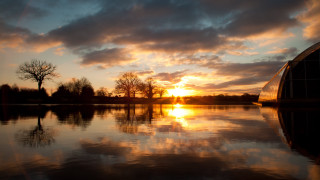 Sunset lake trees building clouds - christopher wren free wallpaper