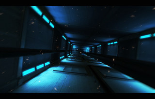 Long hallway blue lights bench - a long hallway free wallpaper for desktop