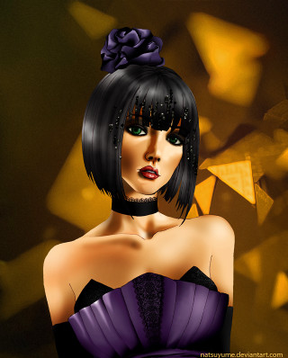 Woman purple dress flower hair - a digital painting of a woman free wallpaper for mobile