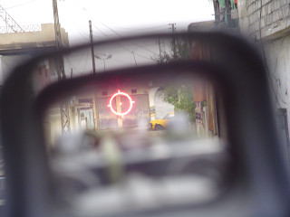 Rearview streetsign car bouchta anamorphic - rear free wallpaper for desktop