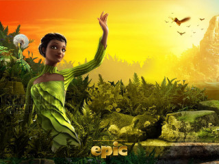 Woman green dress grass dandelion - her hand and a bird free wallpaper