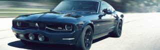 Blue mustang driving road forest - the car free wallpaper