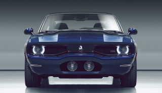 Blue mustang studio photo realistic - a white floor free wallpaper