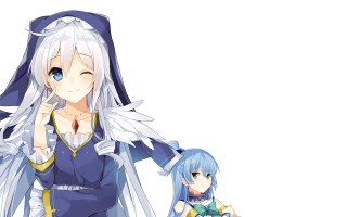 Woman blue dress girl white - a doll free wallpaper