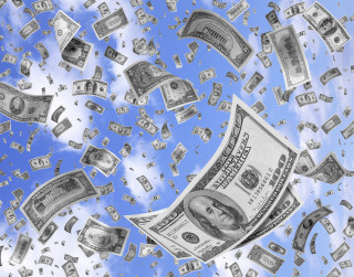 Money floating blue sky clouds - 16k free wallpaper