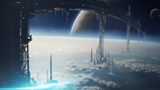 Futuristic space station sky earth - craig mullins free wallpaper