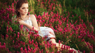 Woman field flowers serious hand - a field of flowers free wallpaper for desktop