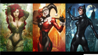 Three women cat suits fantasy - stanley artgerm lau free wallpaper