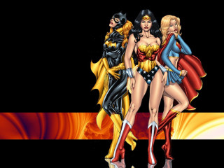 Three women costumes black background - comic book free wallpaper