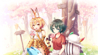 Anime characters woods cat bunny - their lap free wallpaper for desktop