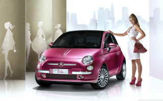 Woman pink car mannequins cityscape - barbara longhi free wallpaper