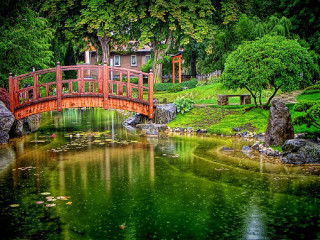 Bridge pond house rocks water - choi buk free wallpaper for desktop
