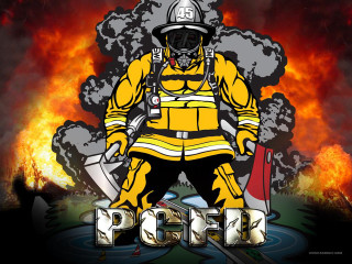 Firefighter standing front fire background - anson maddock free wallpaper