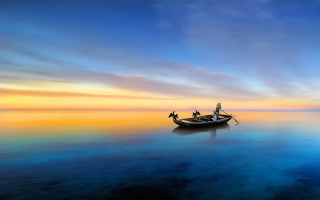 Boat water mystical sunset dawn - two person free wallpaper for desktop