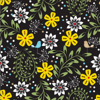 Black background yellow white flowers - a storybook illustration free wallpaper for tablet