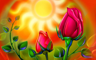 Roses sun red green leaves - two rose free wallpaper
