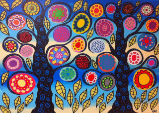 Colorful tree art with varied - organic free wallpaper