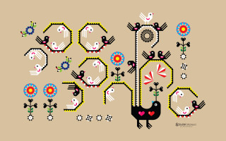 Bird flowers beige background pattern 2 - a beige background free wallpaper