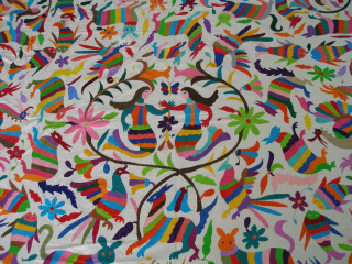 Colorfully painted cloth birds flowers - cloth free wallpaper