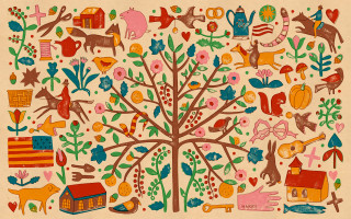 Tree animals nature diversity wildlife - in gouache free wallpaper