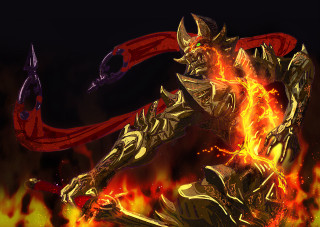Demonic creature red cape flames - its hand free wallpaper