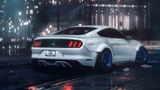 White mustang city night lights - the street free wallpaper for desktop