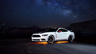 White mustang night sky starry - rim free wallpaper