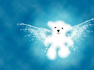 White teddy bear wings blue - a white teddy bear free wallpaper