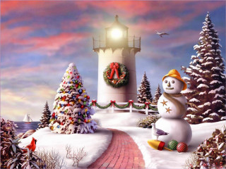 Snowman lighthouse snow wreath winter - a wreath free wallpaper