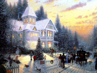 Christmas horse carriage people town - edward lamson henry free wallpaper