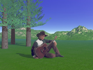 Man guitar grass mountain trees - his hand and a mountain in the background free wallpaper