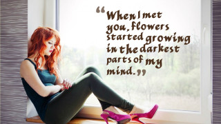 Woman window sill romantic quote - florence engelbach free wallpaper