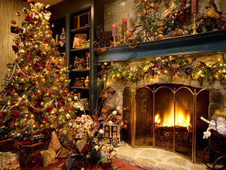 Christmas tree living room fireplace 4 - a living room free wallpaper